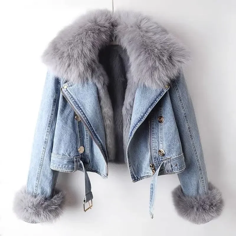 Y2K Winter Clothing - Джинсовая куртка для женщин, короткая, толстая,
