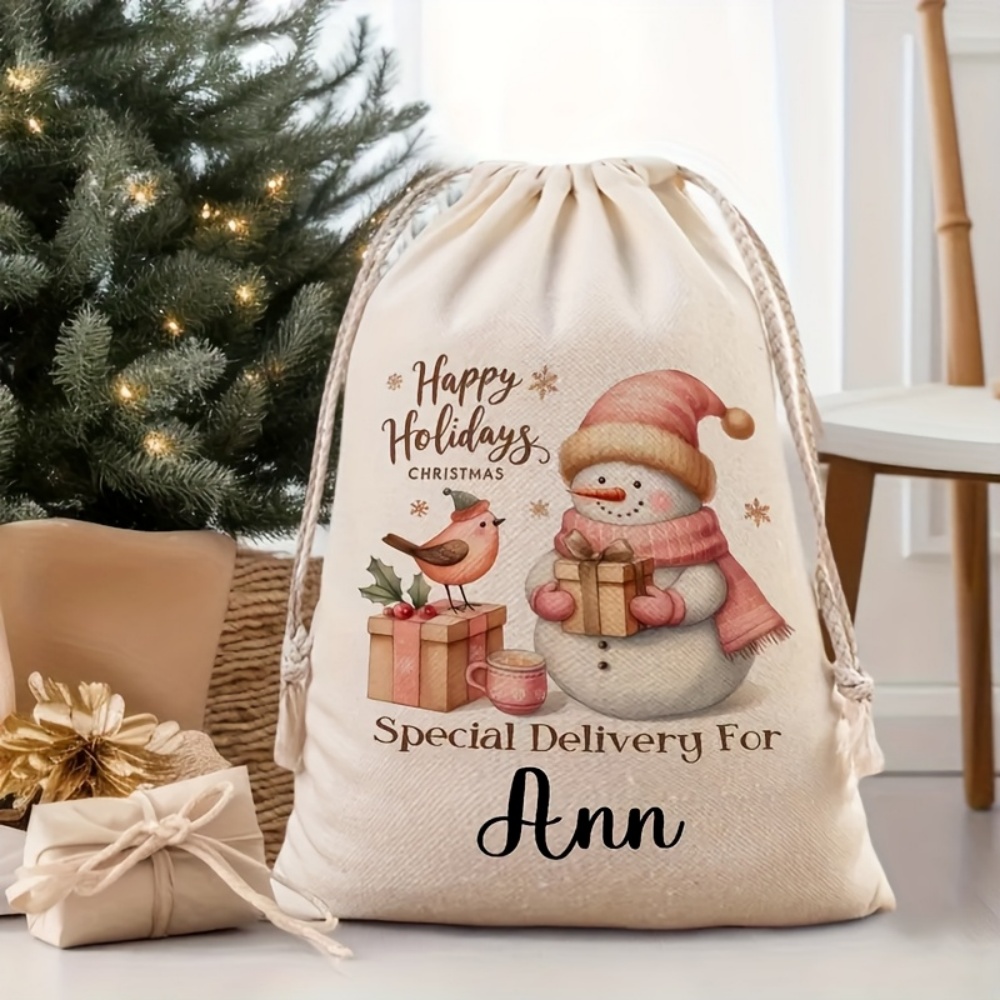 Winter Clothing Name - Персонализированный рождественский мешочек-снеговик на завязках, подарочная